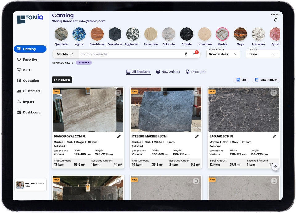 Stoniq App on Tablet